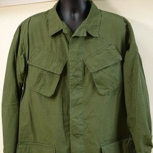 1970 Slant Pocket Vietnam Era OD Shirt Rip Stop Poplin OG 107 Class 1 Large Long